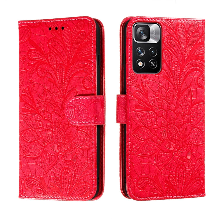 Lace Flower Leather Phone Case with Holder & Card Slots & Wallet & Photo Frame, For Xiaomi Redmi Note 11 Pro