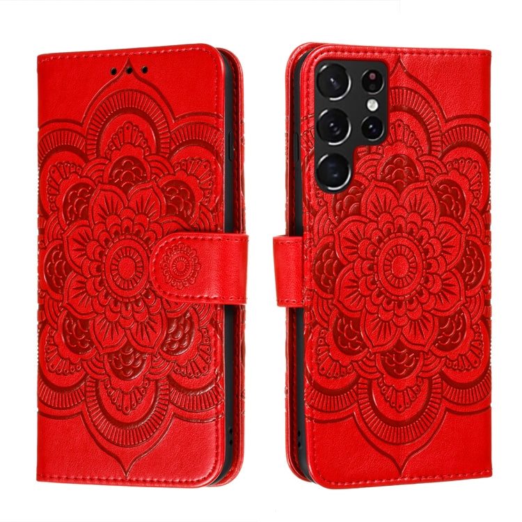 Sun Mandala Embossing Pattern Phone Leather Case with Holder & Card Slots & Wallet & Lanyard, For Samsung Galaxy S22 5G, For Samsung Galaxy S22 Ultra 5G, For Samsung Galaxy S22+ 5G