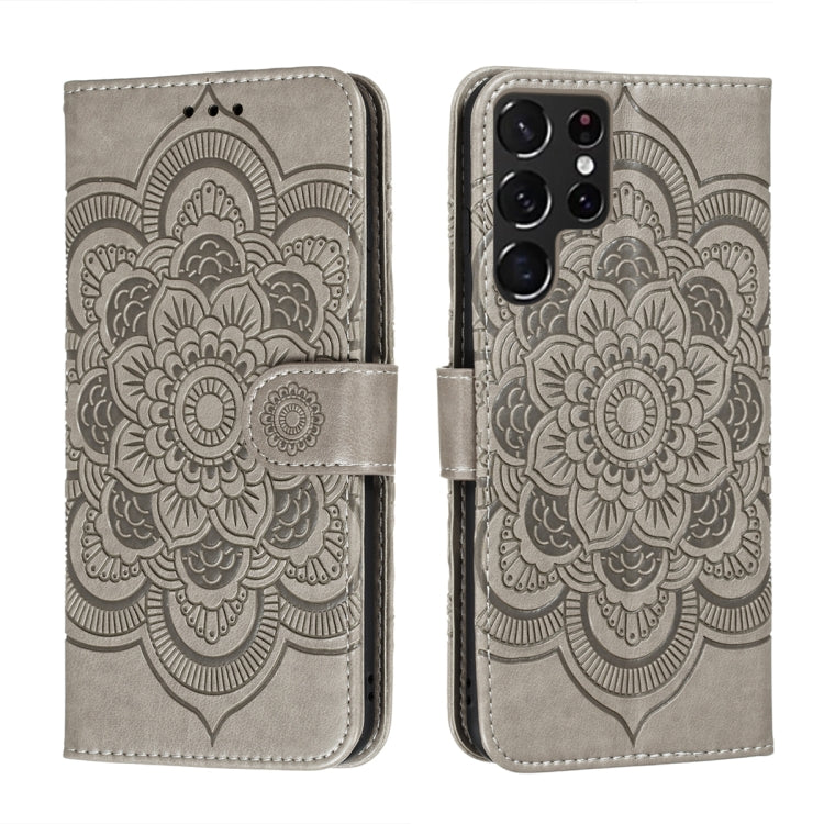 Sun Mandala Embossing Pattern Phone Leather Case with Holder & Card Slots & Wallet & Lanyard, For Samsung Galaxy S22 5G, For Samsung Galaxy S22 Ultra 5G, For Samsung Galaxy S22+ 5G