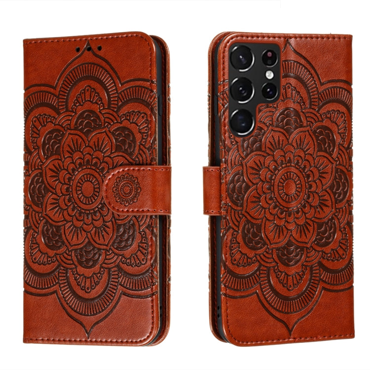 Sun Mandala Embossing Pattern Phone Leather Case with Holder & Card Slots & Wallet & Lanyard, For Samsung Galaxy S22 5G, For Samsung Galaxy S22 Ultra 5G, For Samsung Galaxy S22+ 5G