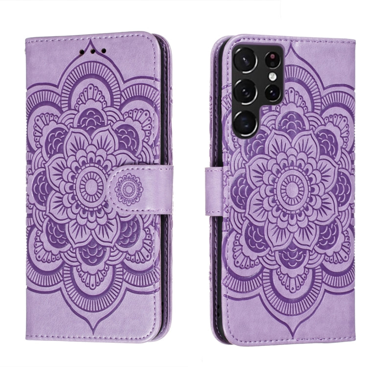 Sun Mandala Embossing Pattern Phone Leather Case with Holder & Card Slots & Wallet & Lanyard, For Samsung Galaxy S22 5G, For Samsung Galaxy S22 Ultra 5G, For Samsung Galaxy S22+ 5G