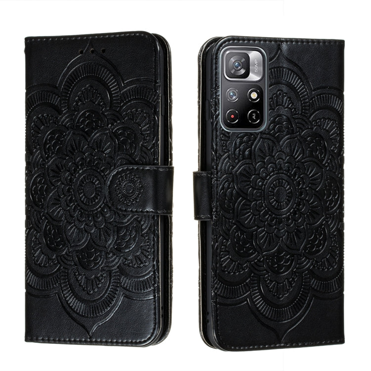 Sun Mandala Embossing Pattern Phone Leather Case with Holder & Card Slots & Wallet & Lanyard, For Xiaomi Redmi Note 11, For Xiaomi Redmi Note 11 Pro
