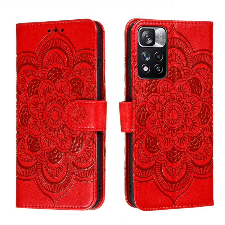 Sun Mandala Embossing Pattern Phone Leather Case with Holder & Card Slots & Wallet & Lanyard, For Xiaomi Redmi Note 11, For Xiaomi Redmi Note 11 Pro