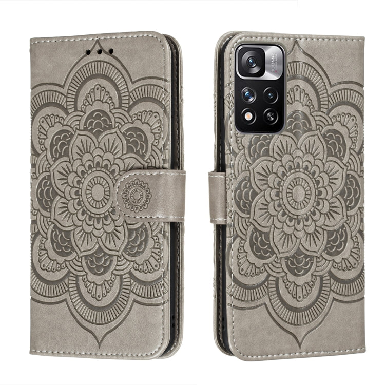 Sun Mandala Embossing Pattern Phone Leather Case with Holder & Card Slots & Wallet & Lanyard, For Xiaomi Redmi Note 11, For Xiaomi Redmi Note 11 Pro