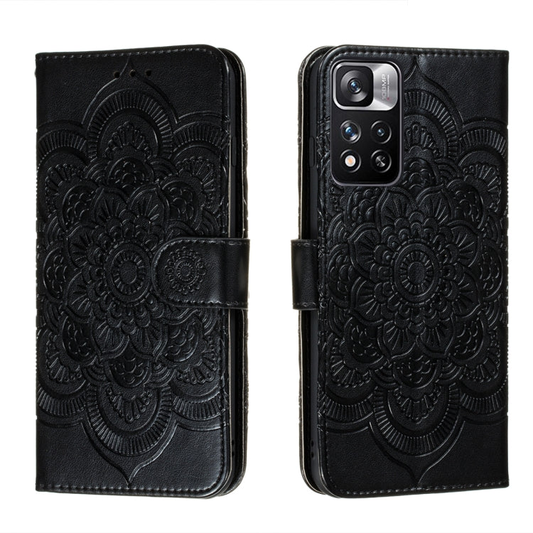 Sun Mandala Embossing Pattern Phone Leather Case with Holder & Card Slots & Wallet & Lanyard, For Xiaomi Redmi Note 11, For Xiaomi Redmi Note 11 Pro
