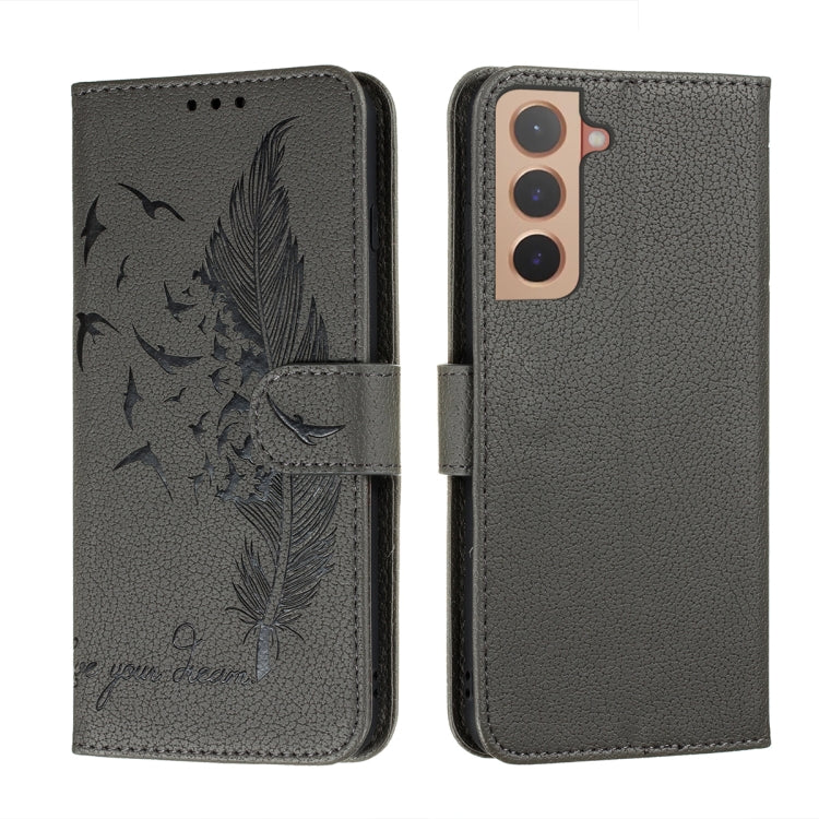 Feather Pattern Litchi Texture Leather Phone Case with Holder & Card Slots & Wallet, For Samsung Galaxy S22 5G, For Samsung Galaxy S22 Ultra 5G, For Samsung Galaxy S22+ 5G, For Xiaomi Redmi Note 11