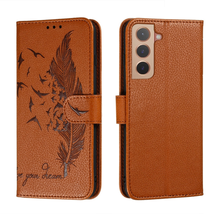 Feather Pattern Litchi Texture Leather Phone Case with Holder & Card Slots & Wallet, For Samsung Galaxy S22 5G, For Samsung Galaxy S22 Ultra 5G, For Samsung Galaxy S22+ 5G, For Xiaomi Redmi Note 11