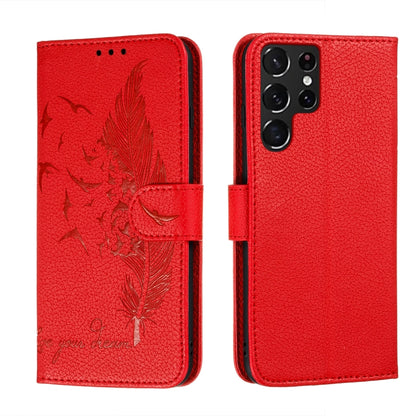 Feather Pattern Litchi Texture Leather Phone Case with Holder & Card Slots & Wallet, For Samsung Galaxy S22 5G, For Samsung Galaxy S22 Ultra 5G, For Samsung Galaxy S22+ 5G, For Xiaomi Redmi Note 11