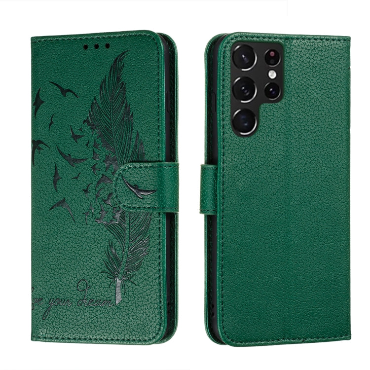 Feather Pattern Litchi Texture Leather Phone Case with Holder & Card Slots & Wallet, For Samsung Galaxy S22 5G, For Samsung Galaxy S22 Ultra 5G, For Samsung Galaxy S22+ 5G, For Xiaomi Redmi Note 11