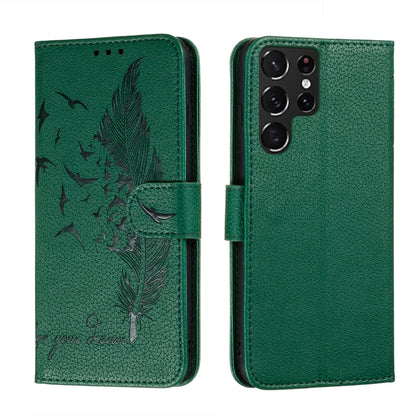 Feather Pattern Litchi Texture Leather Phone Case with Holder & Card Slots & Wallet, For Samsung Galaxy S22 5G, For Samsung Galaxy S22 Ultra 5G, For Samsung Galaxy S22+ 5G, For Xiaomi Redmi Note 11