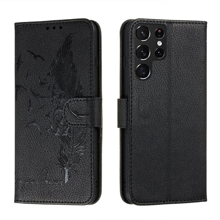 Feather Pattern Litchi Texture Leather Phone Case with Holder & Card Slots & Wallet, For Samsung Galaxy S22 5G, For Samsung Galaxy S22 Ultra 5G, For Samsung Galaxy S22+ 5G, For Xiaomi Redmi Note 11
