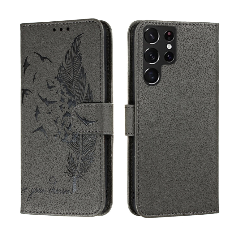 Feather Pattern Litchi Texture Leather Phone Case with Holder & Card Slots & Wallet, For Samsung Galaxy S22 5G, For Samsung Galaxy S22 Ultra 5G, For Samsung Galaxy S22+ 5G, For Xiaomi Redmi Note 11