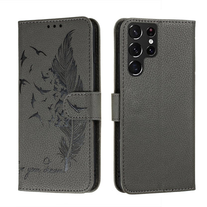 Feather Pattern Litchi Texture Leather Phone Case with Holder & Card Slots & Wallet, For Samsung Galaxy S22 5G, For Samsung Galaxy S22 Ultra 5G, For Samsung Galaxy S22+ 5G, For Xiaomi Redmi Note 11