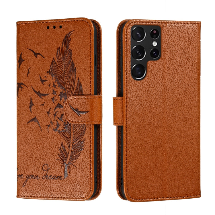Feather Pattern Litchi Texture Leather Phone Case with Holder & Card Slots & Wallet, For Samsung Galaxy S22 5G, For Samsung Galaxy S22 Ultra 5G, For Samsung Galaxy S22+ 5G, For Xiaomi Redmi Note 11