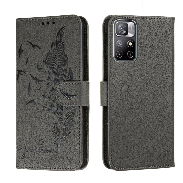 Feather Pattern Litchi Texture Leather Phone Case with Holder & Card Slots & Wallet, For Samsung Galaxy S22 5G, For Samsung Galaxy S22 Ultra 5G, For Samsung Galaxy S22+ 5G, For Xiaomi Redmi Note 11