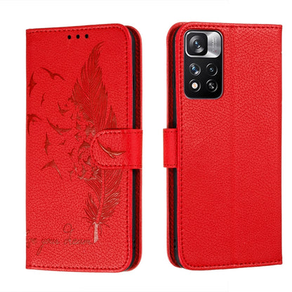 Feather Pattern Litchi Texture Leather Phone Case with Holder & Card Slots & Wallet, For Xiaomi Redmi Note 11 Pro