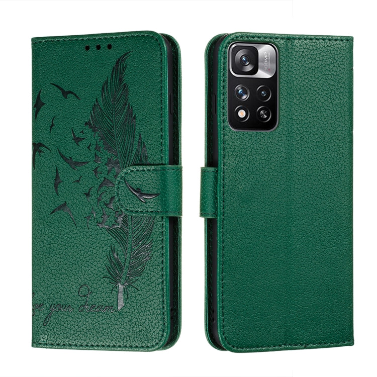 Feather Pattern Litchi Texture Leather Phone Case with Holder & Card Slots & Wallet, For Xiaomi Redmi Note 11 Pro