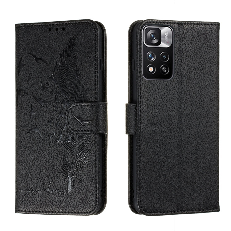 Feather Pattern Litchi Texture Leather Phone Case with Holder & Card Slots & Wallet, For Xiaomi Redmi Note 11 Pro