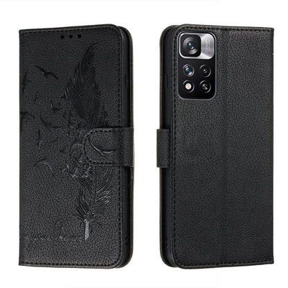 Feather Pattern Litchi Texture Leather Phone Case with Holder & Card Slots & Wallet, For Xiaomi Redmi Note 11 Pro
