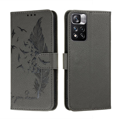Feather Pattern Litchi Texture Leather Phone Case with Holder & Card Slots & Wallet, For Xiaomi Redmi Note 11 Pro