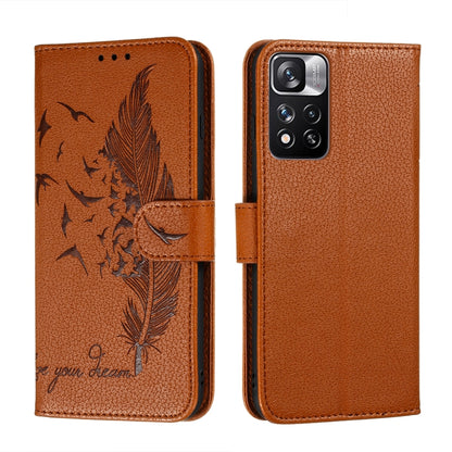 Feather Pattern Litchi Texture Leather Phone Case with Holder & Card Slots & Wallet, For Xiaomi Redmi Note 11 Pro