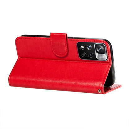 Solid Color Leather Phone Case with Holder & Card Slots & Wallet & Lanyard, For Xiaomi Redmi Note 11 Pro