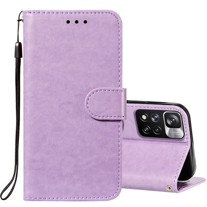 Solid Color Leather Phone Case with Holder & Card Slots & Wallet & Lanyard, For Xiaomi Redmi Note 11 Pro