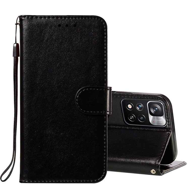 Solid Color Leather Phone Case with Holder & Card Slots & Wallet & Lanyard, For Xiaomi Redmi Note 11 Pro