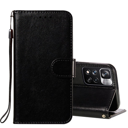 Solid Color Leather Phone Case with Holder & Card Slots & Wallet & Lanyard, For Xiaomi Redmi Note 11 Pro