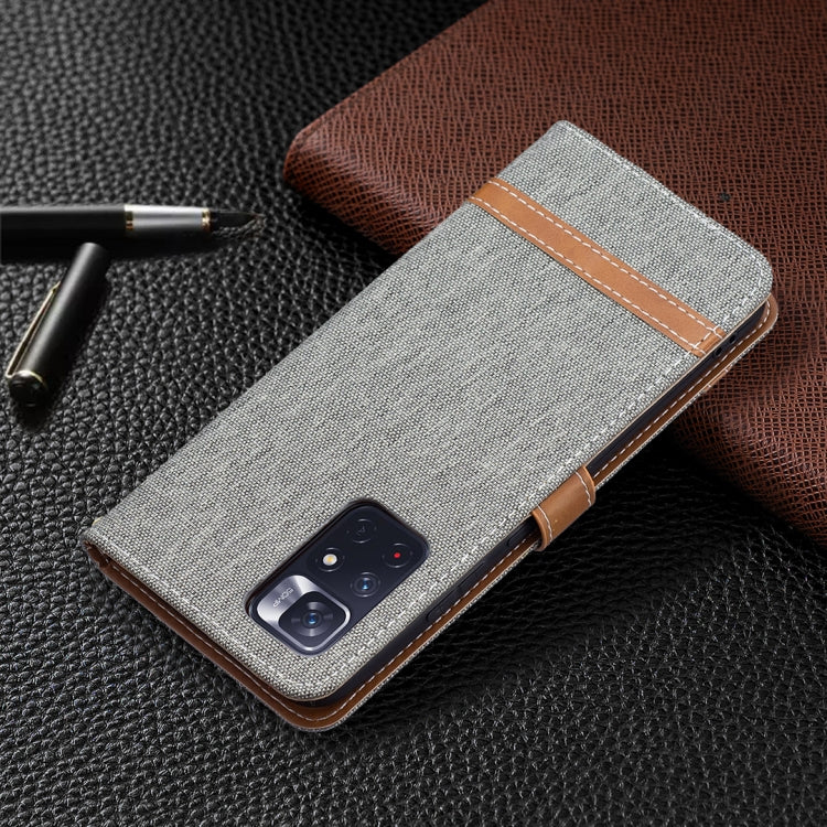 Color Matching Denim Texture Leather Phone Case with Holder & Card Slots & Wallet & Lanyard, For Xiaomi Redmi Note 11 5G