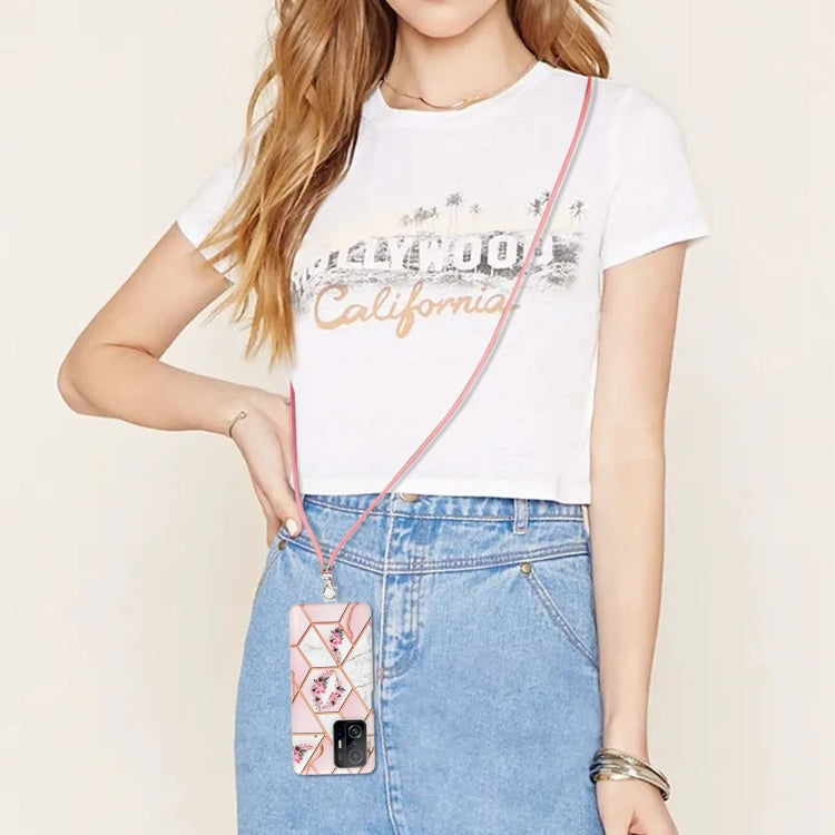 Electroplating Splicing Marble Flower TPU Phone Case with Lanyard, For Xiaomi Mi 11T / Mi 11T Pro, For Xiaomi Redmi 10, For Samsung Galaxy A13 5G