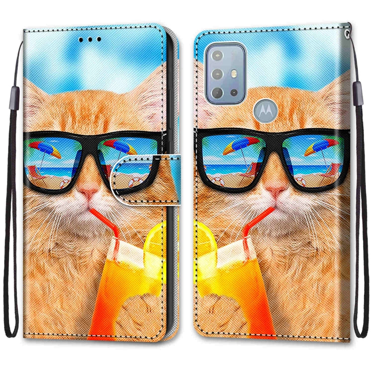 Coloured Drawing Cross Texture Horizontal Flip Leather Phone Case with Holder & Card Slots & Wallet & Lanyard, For Motorola Moto G10/G20/G30