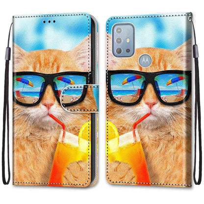 Coloured Drawing Cross Texture Horizontal Flip Leather Phone Case with Holder & Card Slots & Wallet & Lanyard, For Motorola Moto G10/G20/G30