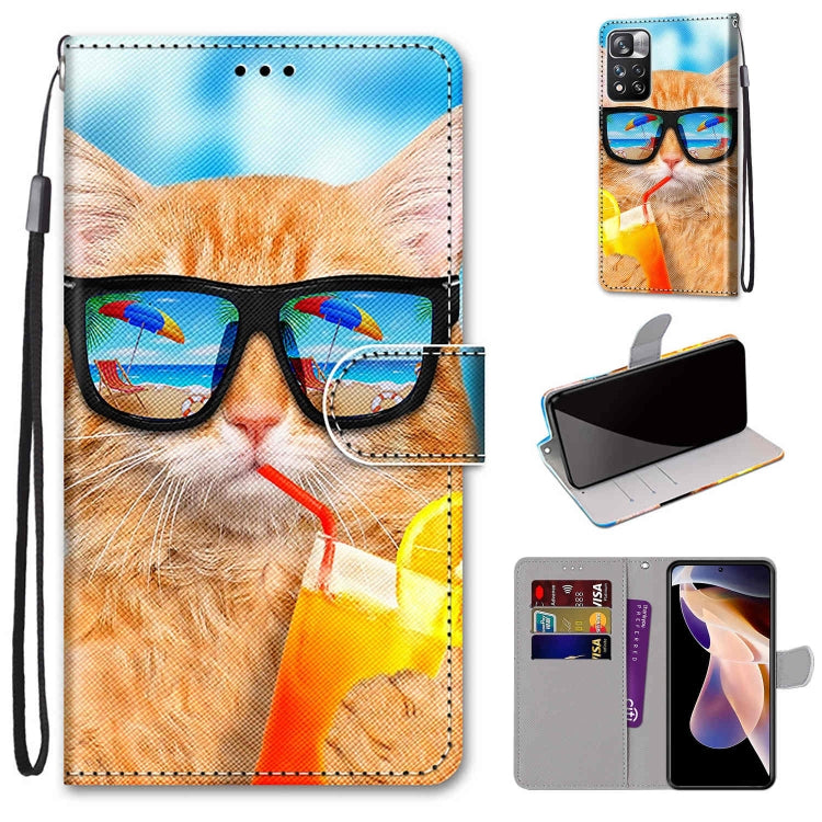 Coloured Drawing Cross Texture Horizontal Flip Leather Phone Case with Holder & Card Slots & Wallet & Lanyard, For Xiaomi Redmi Note 11 Pro/11 Pro+