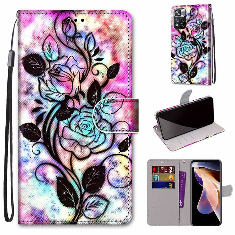 Coloured Drawing Cross Texture Horizontal Flip Leather Phone Case with Holder & Card Slots & Wallet & Lanyard, For Xiaomi Redmi Note 11 Pro/11 Pro+