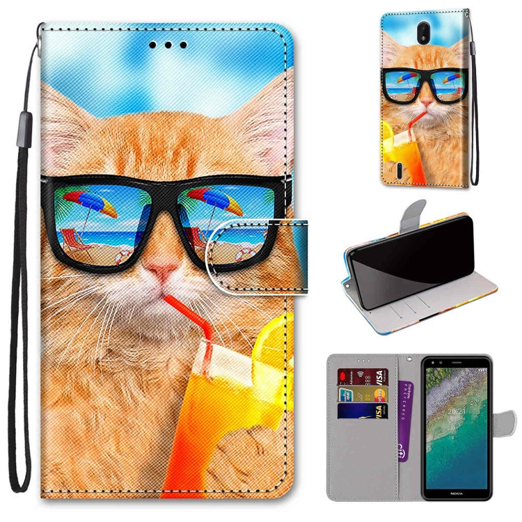 Coloured Drawing Cross Texture Horizontal Flip Leather Phone Case with Holder & Card Slots & Wallet & Lanyard, For Nokia C01 Plus