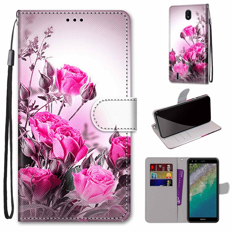 Coloured Drawing Cross Texture Horizontal Flip Leather Phone Case with Holder & Card Slots & Wallet & Lanyard, For Nokia C01 Plus