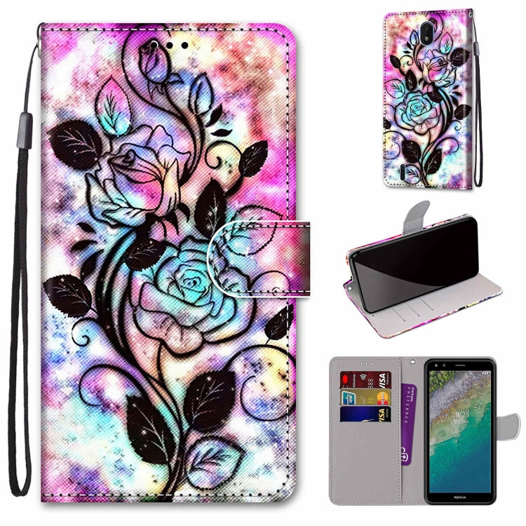 Coloured Drawing Cross Texture Horizontal Flip Leather Phone Case with Holder & Card Slots & Wallet & Lanyard, For Nokia C01 Plus