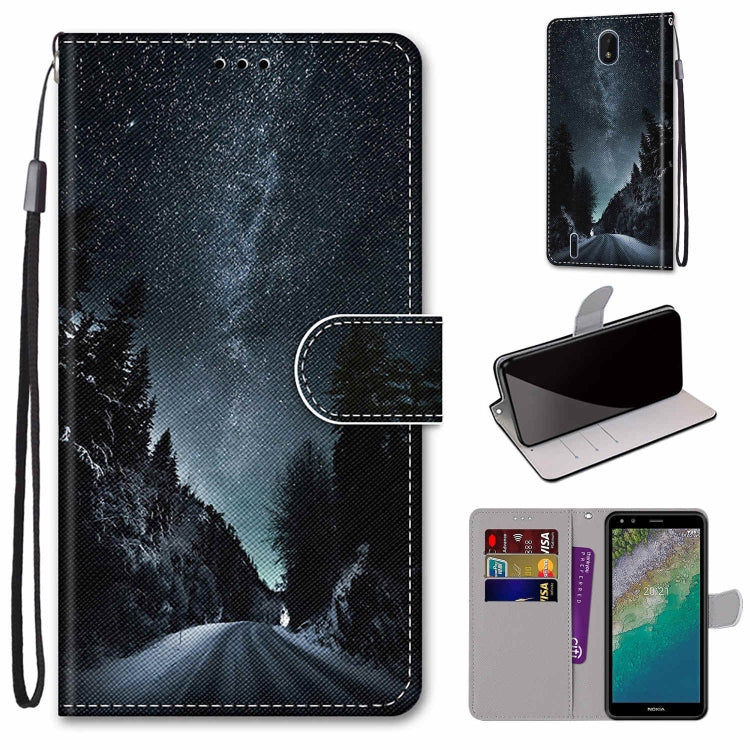 Coloured Drawing Cross Texture Horizontal Flip Leather Phone Case with Holder & Card Slots & Wallet & Lanyard, For Nokia C01 Plus