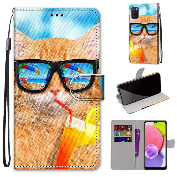 Coloured Drawing Cross Texture Horizontal Flip Leather Phone Case with Holder & Card Slots & Wallet & Lanyard, For Samsung Galaxy A03s 166mm Version