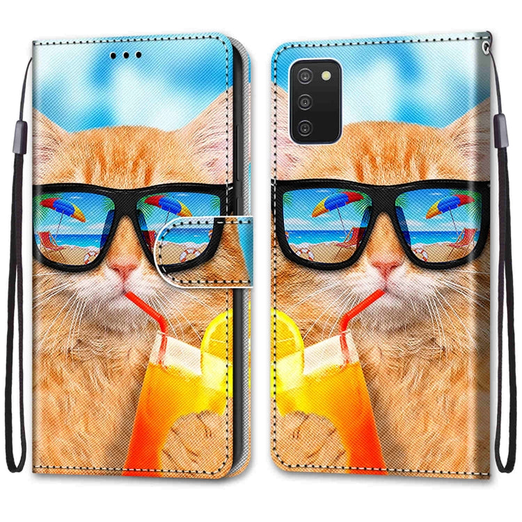 Coloured Drawing Cross Texture Horizontal Flip Leather Phone Case with Holder & Card Slots & Wallet & Lanyard, For Samsung Galaxy A03s 166mm Version