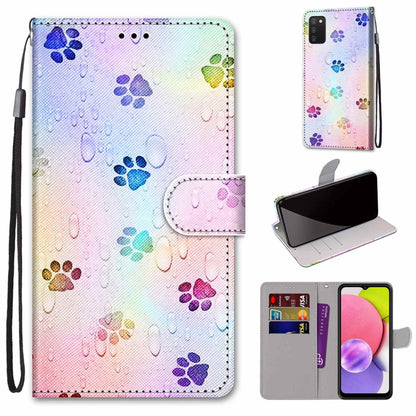 Coloured Drawing Cross Texture Horizontal Flip Leather Phone Case with Holder & Card Slots & Wallet & Lanyard, For Samsung Galaxy A03s 166mm Version
