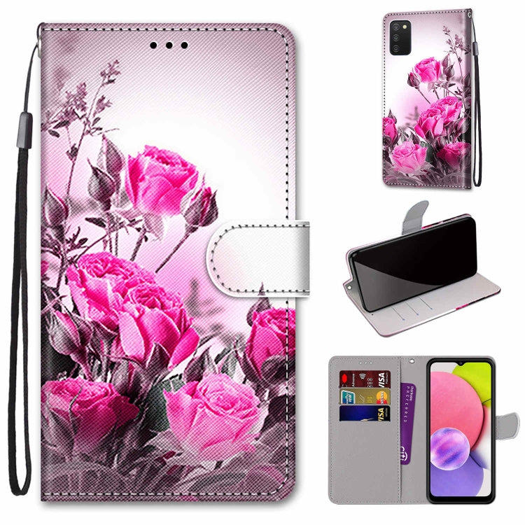 Coloured Drawing Cross Texture Horizontal Flip Leather Phone Case with Holder & Card Slots & Wallet & Lanyard, For Samsung Galaxy A03s 166mm Version