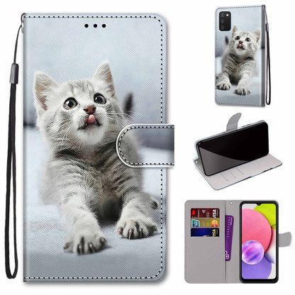 Coloured Drawing Cross Texture Horizontal Flip Leather Phone Case with Holder & Card Slots & Wallet & Lanyard, For Samsung Galaxy A03s 166mm Version