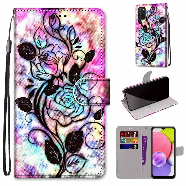 Coloured Drawing Cross Texture Horizontal Flip Leather Phone Case with Holder & Card Slots & Wallet & Lanyard, For Samsung Galaxy A03s 166mm Version