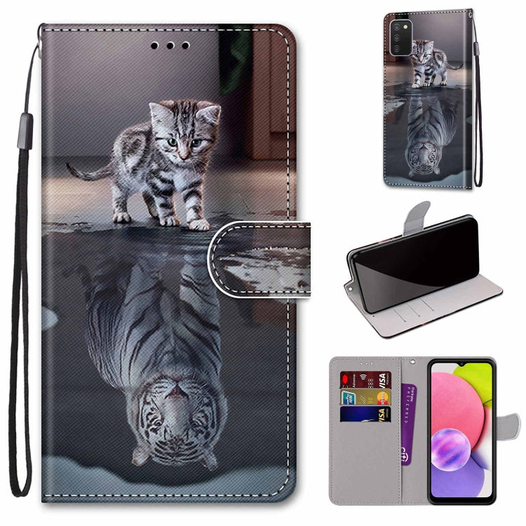 Coloured Drawing Cross Texture Horizontal Flip Leather Phone Case with Holder & Card Slots & Wallet & Lanyard, For Samsung Galaxy A03s 166mm Version