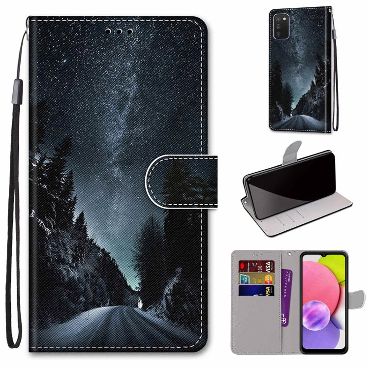 Coloured Drawing Cross Texture Horizontal Flip Leather Phone Case with Holder & Card Slots & Wallet & Lanyard, For Samsung Galaxy A03s 166mm Version