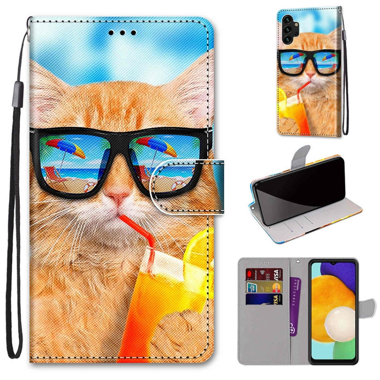 Coloured Drawing Cross Texture Horizontal Flip Leather Phone Case with Holder & Card Slots & Wallet & Lanyard, For Samsung Galaxy A13 4G