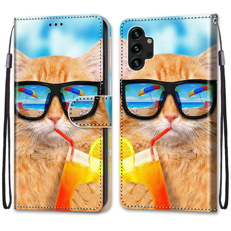 Coloured Drawing Cross Texture Horizontal Flip Leather Phone Case with Holder & Card Slots & Wallet & Lanyard, For Samsung Galaxy A13 4G