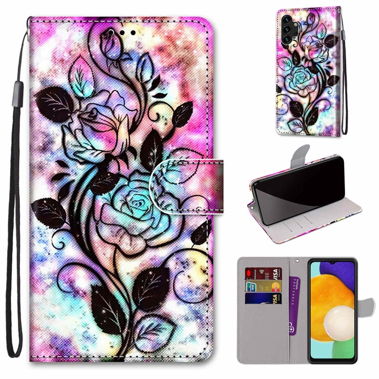 Coloured Drawing Cross Texture Horizontal Flip Leather Phone Case with Holder & Card Slots & Wallet & Lanyard, For Samsung Galaxy A13 4G